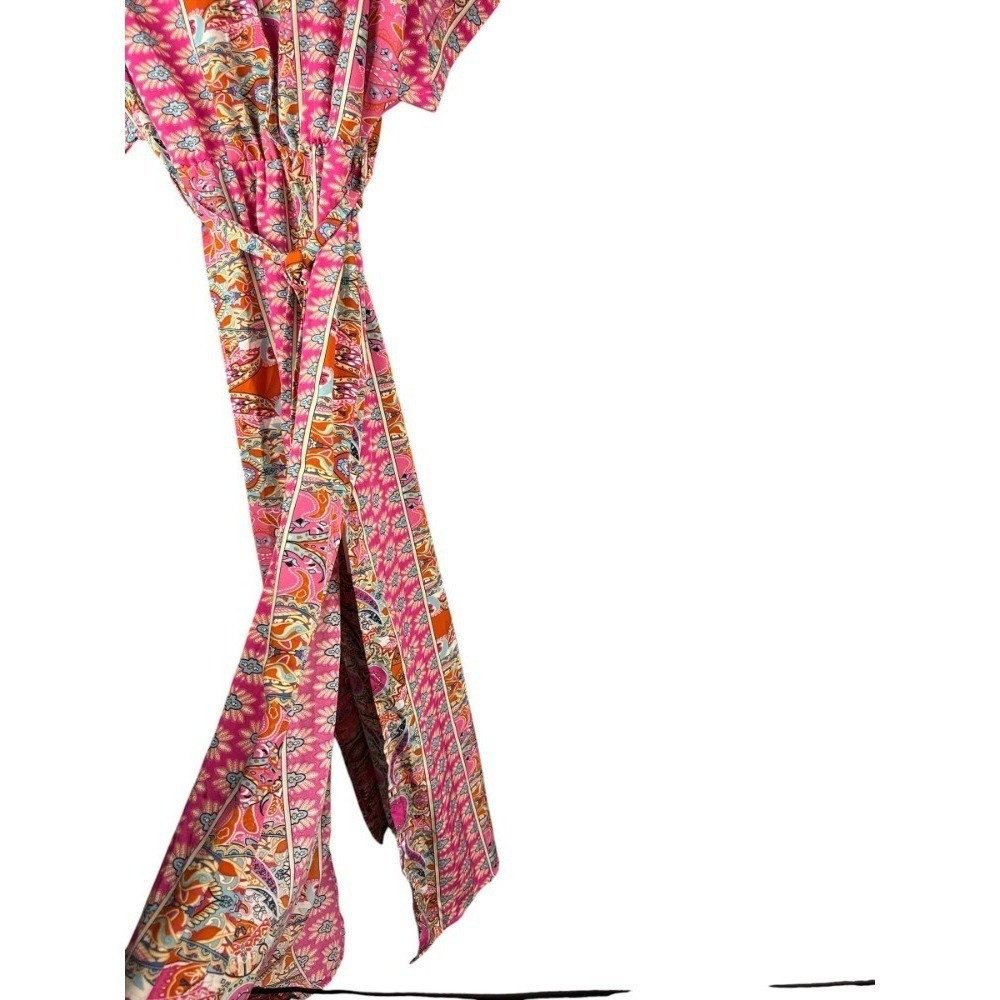 Cupshe Tiered Maxi Dress Large Pink V-Neck Elastic Waist Side Slits NWT Boho - Picture 4 of 9